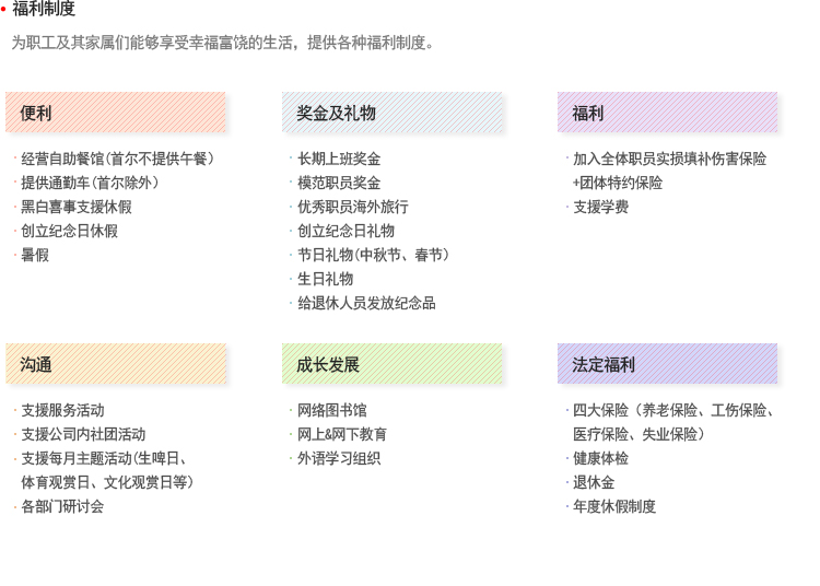 복지제도, 편의,포상및선물,복지보험,소통,성장발전,법정복리후생